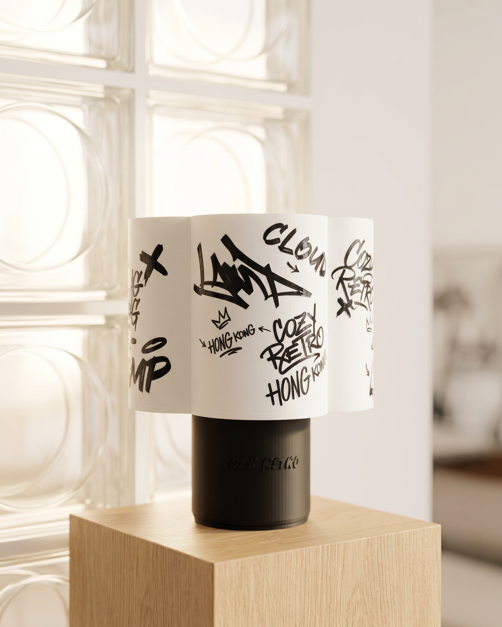 Cozy Retro Table Lamp - Graffiti in Black