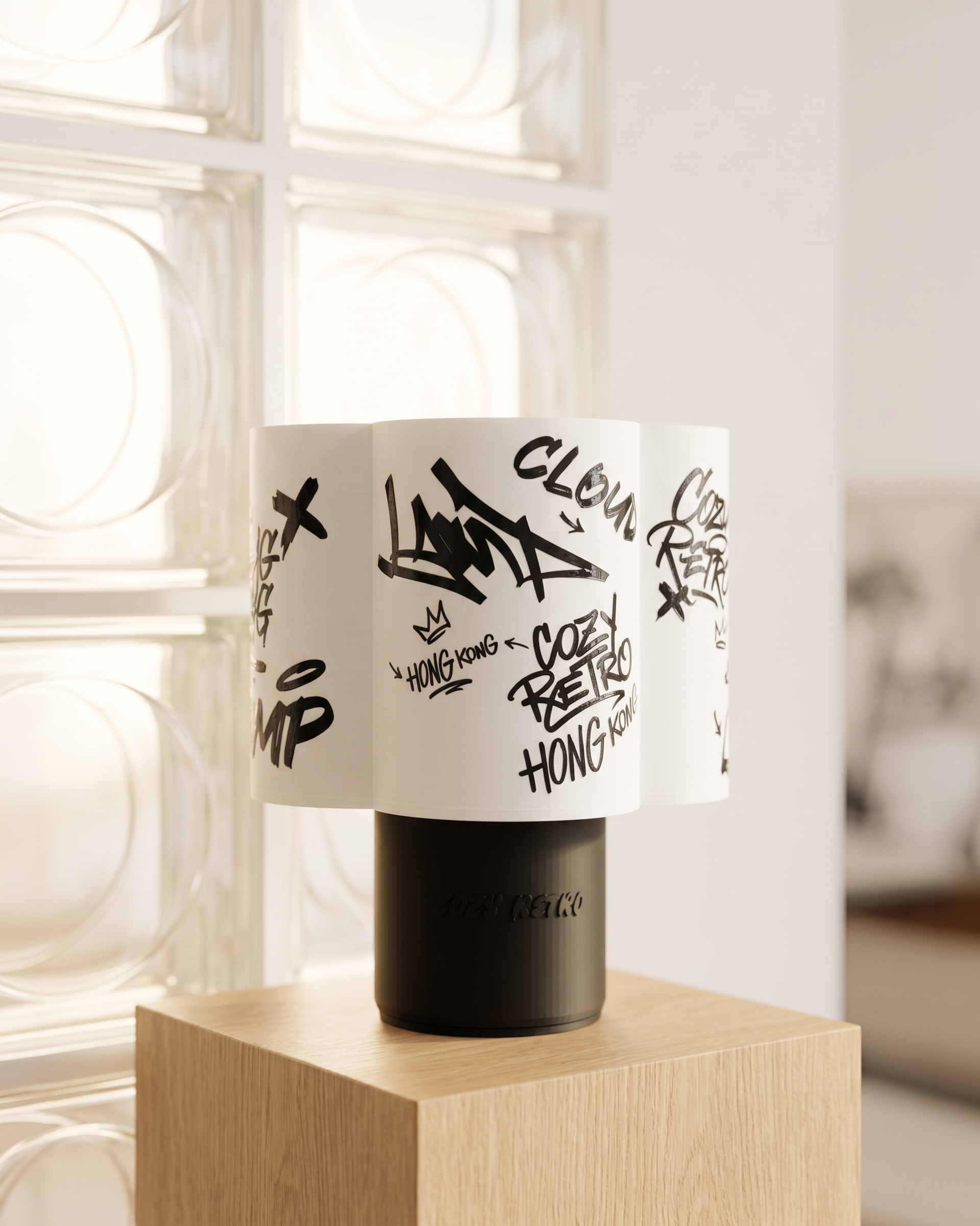 Cozy Retro Table Lamp - Graffiti in Black